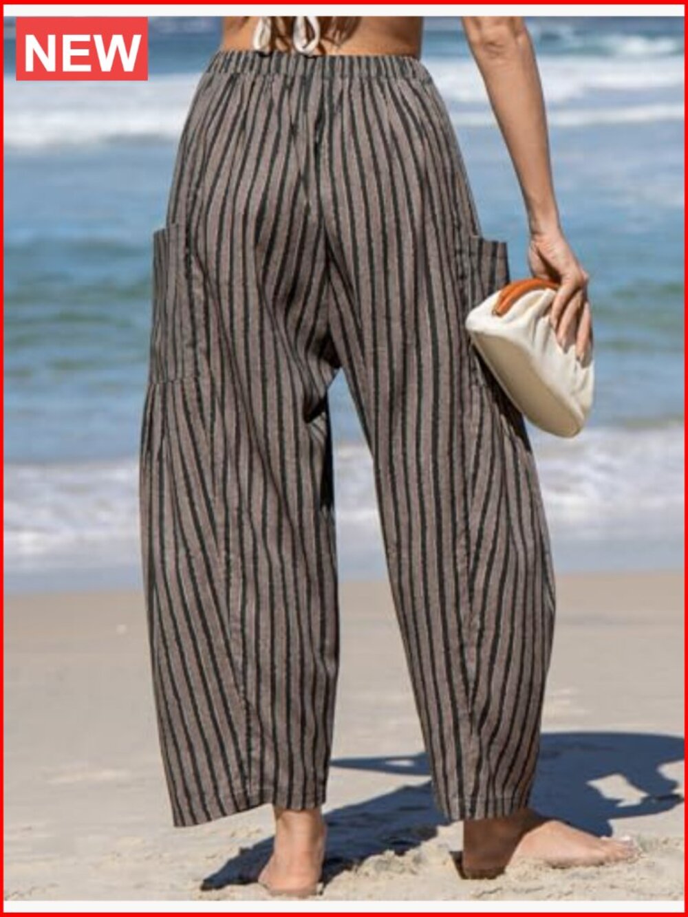 Womens Linen Wide Leg Pants Casual Loose Drawstring Summer Travel Beach Palazzo - Picture 4 of 7